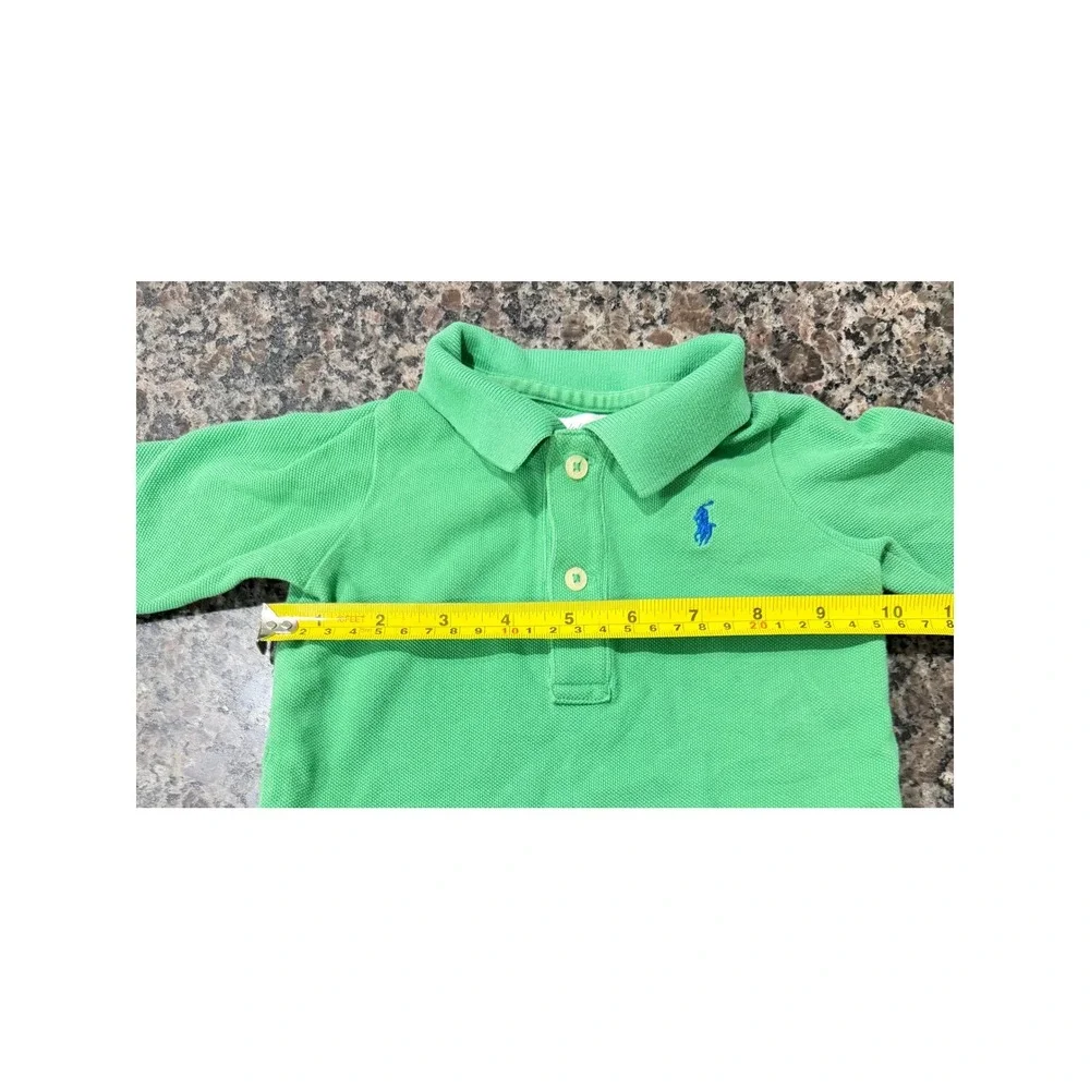 Ralph Lauren Kids Green Long Sleeve Polo Shirt Blue Pony Logo Size 9M B55